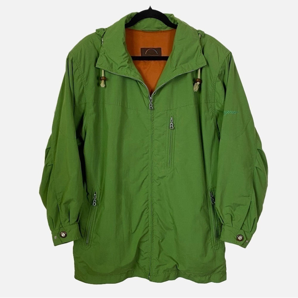 Bogner Vintage Green Casual Zip Front Jacket With Hidden Hood